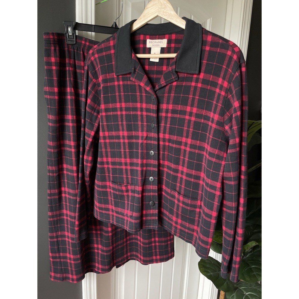Bechamel Petites Top & Skirt Set Size Petite Large | Black Red Plaid | Cotton